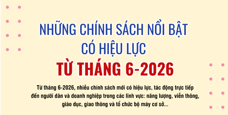 [Infographic] Những chính sách nổi bật có hiệu lực từ tháng 6-2026